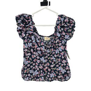 Nation LTD Size XS Womens Top Blue Floral Puff Sleeve Button Up Blouse NWT